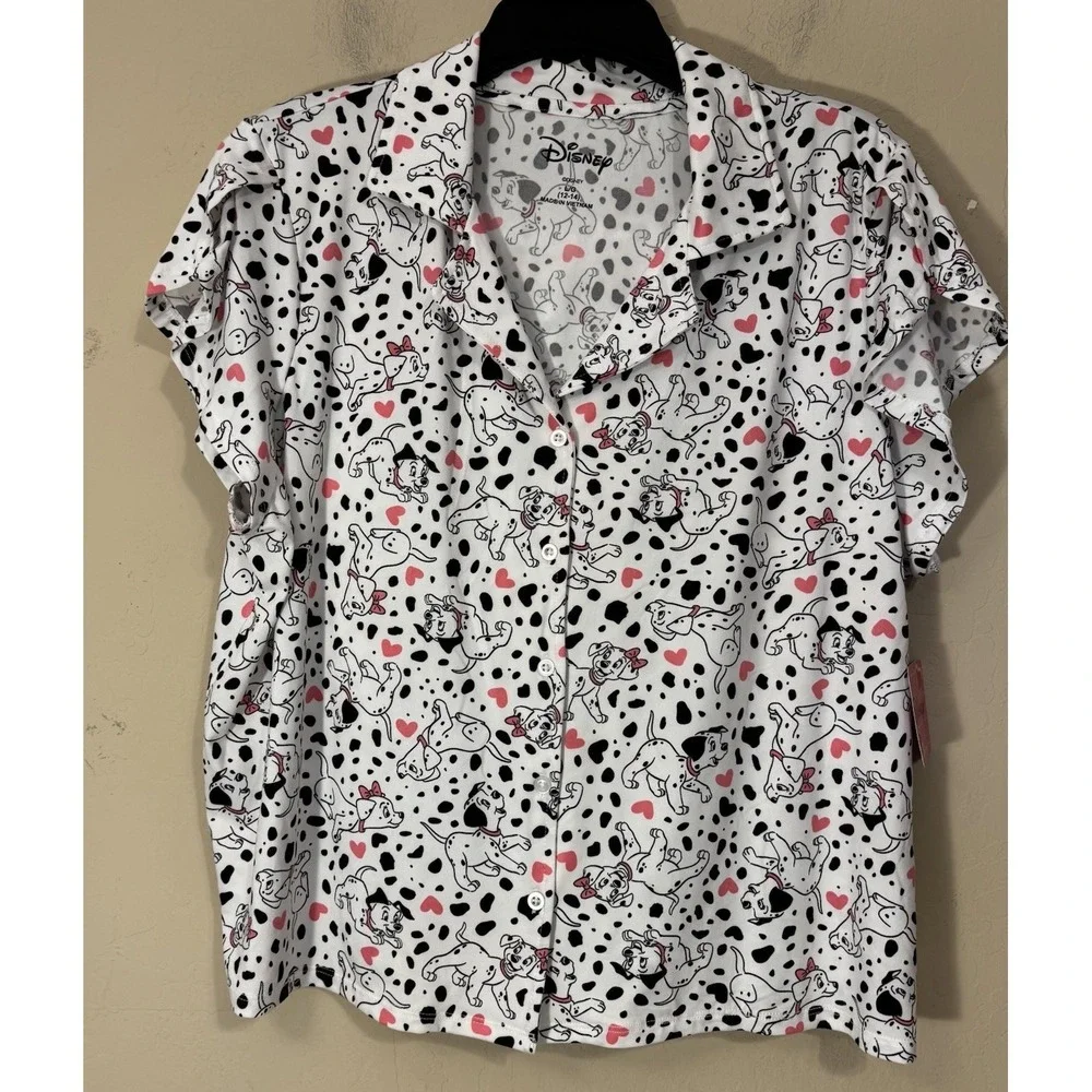 Disney 101 Dalmatians Pajama Set Women L (12-14) 2pc Dogs Hearts‎ Cute NEW - Picture 2 of 8